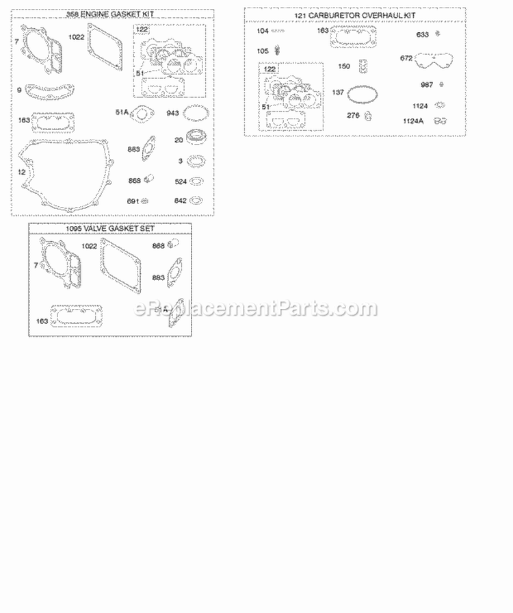 EngineValve Gasket Set Carburetor Overhaul Kit Diagram and Parts List for 49M977-0119-G5  Briggs and Stratton Engine